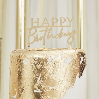 Cake Topper "Happy Birthday"  Gold