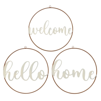 Schild, Ring: hello, home, welcome