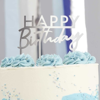 Cake Topper Happy Birthday silberfarben