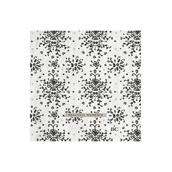 Servietten klein schwarz-weiß Blumenmuster Bastion Collection 2023