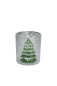 Preview: Glas-Windlicht Tannenbaum Weiß-Silber – Elegantes Teelichtglas mit matten Oberflächen, grünem Tannenbaum & silbernen Schneeflocken-Lichtauslässen