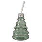 Preview: Partybecher „Treano“ Tannenbaum aus Glas grün mit Strohhalm (290 ml) – Trinkglas Weihnachtsbaum
