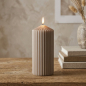 Preview: Stumpenkerze mit Rillen Taupe