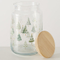 Preview: Vorratsglas „Trimas“ 890 ml – Große Keksdose aus Glas mit Bambusdeckel & Tannenbaum-Motiv