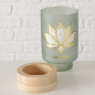 Preview: Boltze Windlicht Bali – Edles Glas-Windlicht mit Bambus-Sockel & Lotus-Motiv 15,5 cm