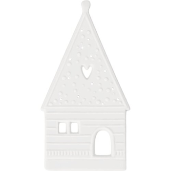 Preview: Räder Design Lichtszene „Lebkuchenhaus Herz“ – Porzellan-Teelichthalter mit Holzsockel