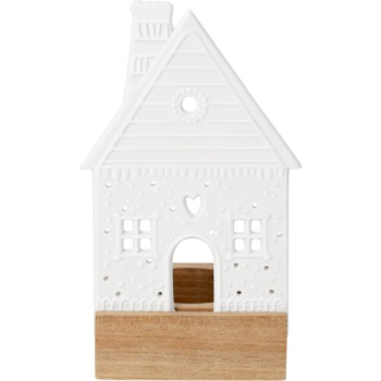 Räder Design Light Scene "Gingerbread House" – Porcelain Tealight Holder with Wooden Base