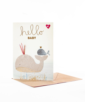 Small miracle card. Whale. hello baby. by good old friends