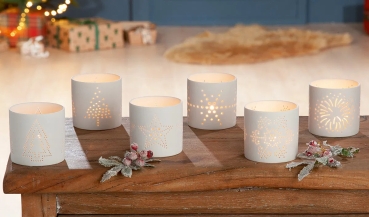 Ceramic tealight holder with winter motifs