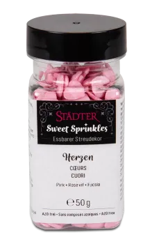 Städter Edible Sprinkles Hearts – Charming Pink Sugar Hearts for Cakes & Pastries (50 g)