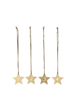 Adventszahlen Sterne 4er-Set aus Metall (5 x 5 cm + 20 cm Jutekordel)