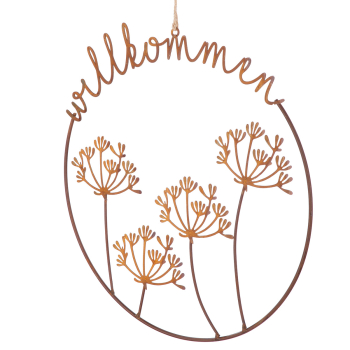 Preview: Metallkranz „Willkommen“ in Rostoptik