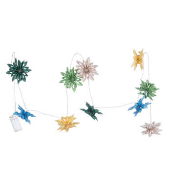 LED-Papierblumen-Lichterkette Bunt – 10 warmweiße LEDs & Timer (Länge 260 cm)