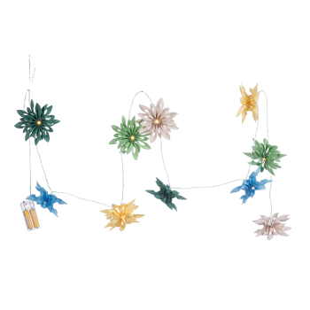 Preview: LED-Papierblumen-Lichterkette Bunt – 10 warmweiße LEDs & Timer (Länge 260 cm)