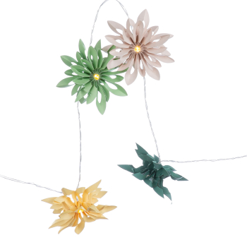 Preview: LED-Papierblumen-Lichterkette Bunt – 10 warmweiße LEDs & Timer (Länge 260 cm)