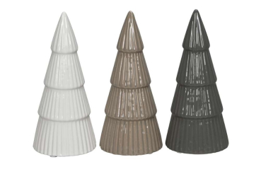 Keramikbaum Aufsteller (Höhe 15,5 cm) – Glänzender Deko-Tannenbaum aus Keramik mit Rillenstruktur für Festtagstisch, Fensterbank & Sideboard