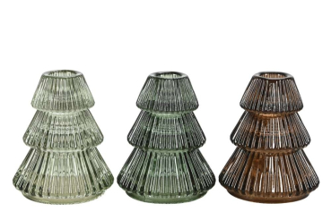 Glas-Kerzenhalter Tannenbaum geriffelt (Höhe 10 cm, Ø 8,5 cm) – Eleganter Stabkerzenhalter in Baumform aus durchgefärbtem Glas für Tafelkerzen