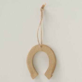 Preview: Hufeisen „Luck“ Gold – Handgearbeiteter Glücksbringer mit Juteband (4,5 x 5,5 cm) für Silvester, Neujahr