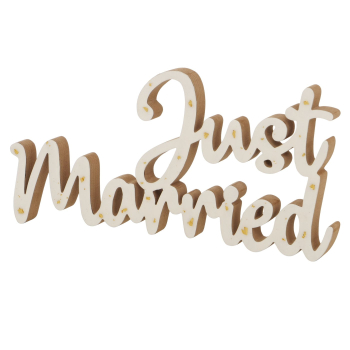 Decorative Display Just Married – Elegant Wooden Lettering in White & Gold for Weddings
