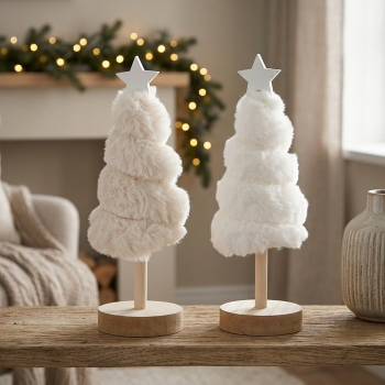 Preview: Dekoaufsteller Weihnachtsbaum „Elunara“ 21 cm – Handgearbeitetes Plüsch-Bäumchen