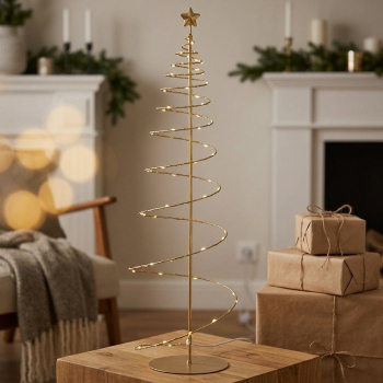 Preview: LED Dekoaufsteller „Saturn“ Gold – Modernes Tannenbaum-Design aus Eisen (2 Größen)