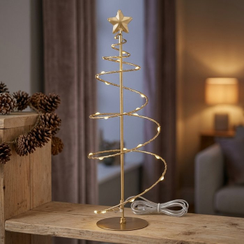 Preview: LED Dekoaufsteller „Saturn“ Gold – Modernes Tannenbaum-Design aus Eisen (2 Größen)