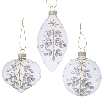 Weihnachtsanhänger „Crysty“ Transparent & Gold – Eleganter Christbaumschmuck mit Strass & Floralem Dekor