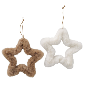 Preview: Plüsch-Dekoanhänger Stern „Furry“ aus Metall & Kunstfell in Beige oder Weiß – Handgearbeiteter Hängestern mit Juteband (Ø 22 cm oder 32 cm) für Fenster, Tür & Weihnachtsbaum