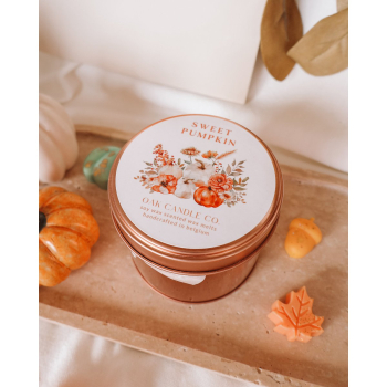 Preview: Duftwachs „Sweet Pumpkin“ Wax Melts 100 g aus Sojawachs in roségoldener Blechdose – Süßer Herbstduft mit Kürbis, Lebkuchen, Zimt, Karamell & Keks