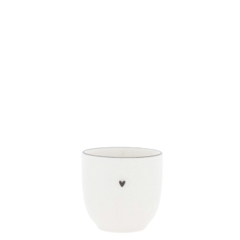 Bastion Collections Egg Cup "With Little Heart in Black" – White Porcelain Egg Holder (5x5 cm)