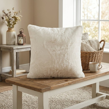 Preview: Boltze Kissen „Storan“ 45x45 cm – Flauschiges Dekokissen in Cremeweiß