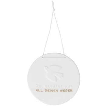 Porcelain Sign "Dove" – Decorative Pendant with Blessing in White & Gold D: 9.9 cm
