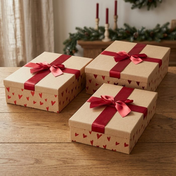 Preview: Geschenkbox „Lovelly“ mit roten Herzen & Satinband in 3 Größen