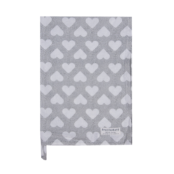 Geschirrtuch „Hearts Grey“ – Baumwoll-Küchentuch mit weißen Herzen auf gepunktetem Grund 50x70 cm