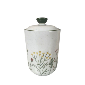 Miljögården Jar Happy Small – Rustic Ceramic Storage Jar with Lid and Beaded Rim