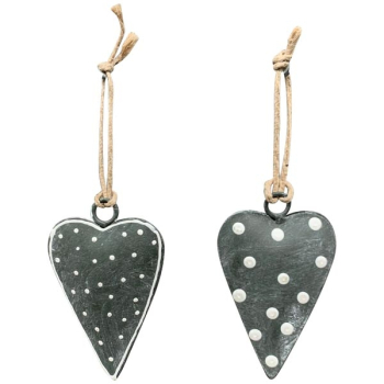 Teal Metal Heart Pendant 6 cm – Rustic Grey Decorative Hearts with White Polka Dots