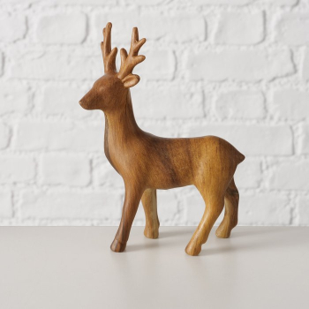 Preview: Deko-Hirschfigur „Wilhelmy“ (15 cm) aus Steingut in Holzoptik