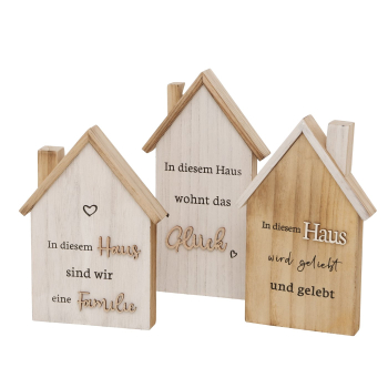 Dekoaufsteller „Häuslich“ – Holzhaus mit liebevollem Schriftzug