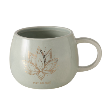 Boltze Jumbobecher Bali – Große Tasse aus Steingut mit Lotus-Motiv & Golddruck