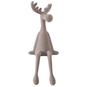 Kantenhocker Elch „Timor“ 33 cm – Beflockter Deko-Elch in Beige/Grau