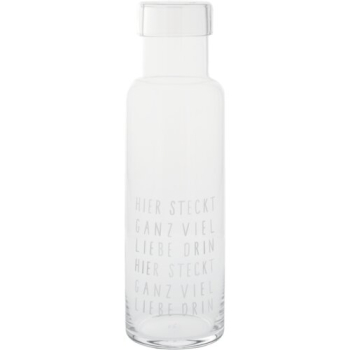 Preview: Glaskaraffe „Hier steckt ganz viel Liebe drin“ | Wasserkaraffe mit Herzdeckel 1 Liter, Höhe 28,6 cm