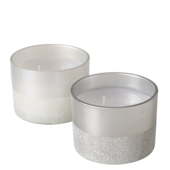 Kerzentopf "Inaya" weiß, Silber mit Glitzer