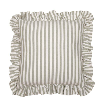Sustainable Ruffle Cushion Cover – Striped in Sage Green & White 45x45 cm