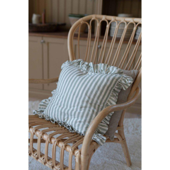 Preview: Sustainable Ruffle Cushion Cover – Striped in Sage Green & White 45x45 cm