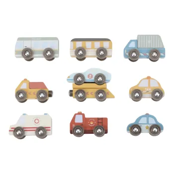 Little Dutch Holz-Fahrzeuge-Set „Einsatz- & Stadtfahrzeuge“ FSC® – Erweiterung für Eisenbahn ab 2 Jahre