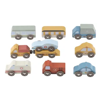 Little Dutch Holz-Fahrzeuge-Set „Einsatz- & Stadtfahrzeuge“ FSC® – Erweiterung für Eisenbahn ab 2 Jahre