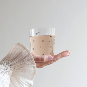Large drinking glass, tumbler hearts allover by Bastion Collections