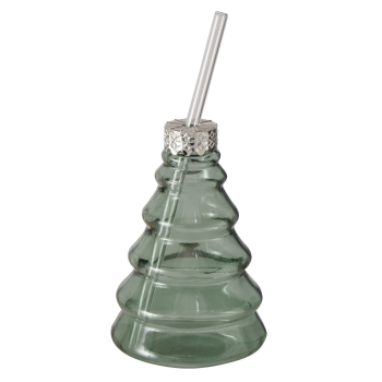 Partybecher „Treano“ Tannenbaum aus Glas grün mit Strohhalm (290 ml) – Trinkglas Weihnachtsbaum