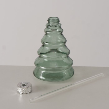Preview: Partybecher „Treano“ Tannenbaum aus Glas grün mit Strohhalm (290 ml) – Trinkglas Weihnachtsbaum