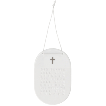Porcelain Sign "Faith" – Decorative Pendant with Christian Blessing White/Silver 12x8 cm